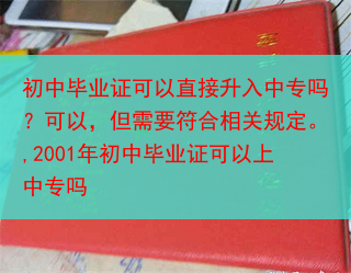 初中毕业证可以直接升入中专吗？可以，但需要符合相关规定。,2001年初中毕业证可以上中专吗